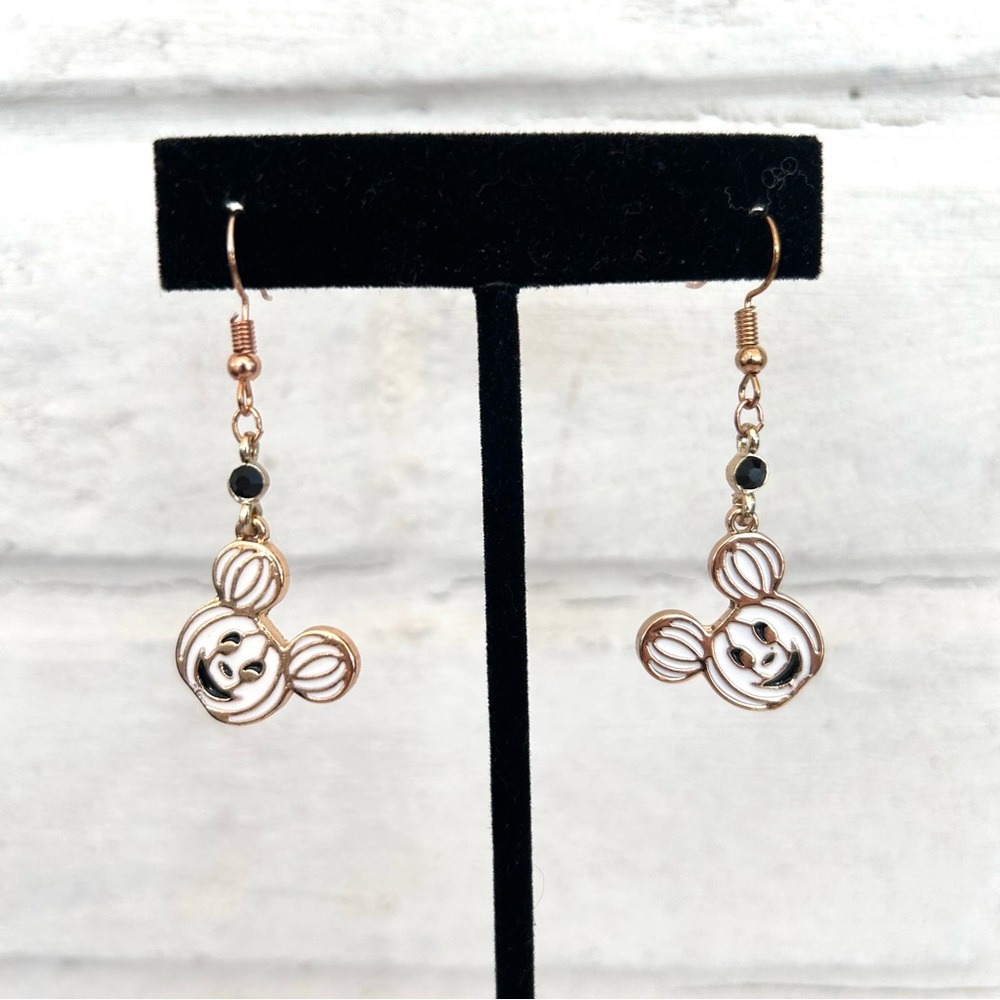 Disney Mickey Mouse Dangle Earrings White Pumpkin Face Gold Stone Halloween